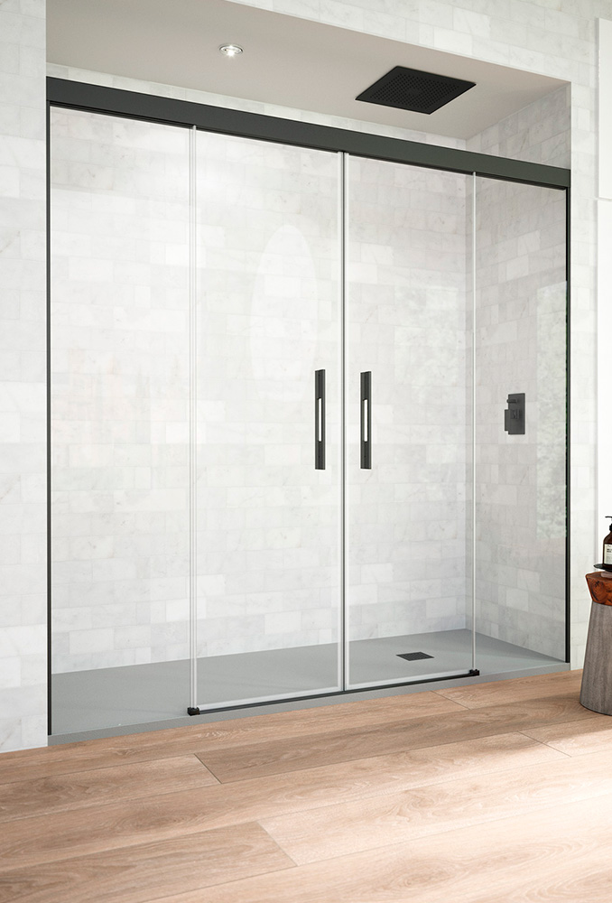 VITAL-BATH SISTEMA DESLIZANTE 2 FIJOS + 2 DESLIZANTES MODELO RIGEL PERFILES NEGROS